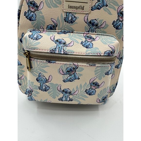 Disney Loungefly Lilo & Stitch Tropical Leaves Mini Backpack Cream & Blue - Picture 2 of 16